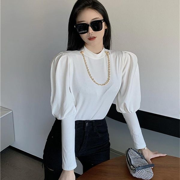 fashion korean puff sleeve chain design women blouse 2021 autumn casual streetwear long soft shirt women's blouses & shirts, White
fashion korean puff sleeve chain design women blouse 2021 autumn casual streetwear long soft shirt women's blouses & shirts, White