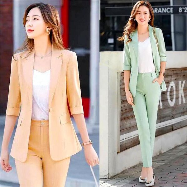 women's two piece pants autumn high fashion women sets clothing elegant ladies solid color half sleeve slim jacket blazer and pantsuits, White
women's two piece pants autumn high fashion women sets clothing elegant ladies solid color half sleeve slim jacket blazer and pantsuits, White