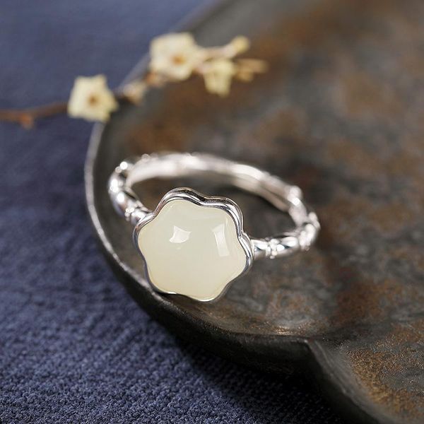 cluster rings natural open 925 sterling silver inlaid hetian jade white flower retro for women temperament, Golden;silver
cluster rings natural open 925 sterling silver inlaid hetian jade white flower retro for women temperament, Golden;silver