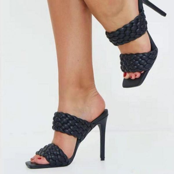 leather braided high heel sandals women party shoes wove mules thin slippers zapatillas mujer casa, Black
leather braided high heel sandals women party shoes wove mules thin slippers zapatillas mujer casa, Black