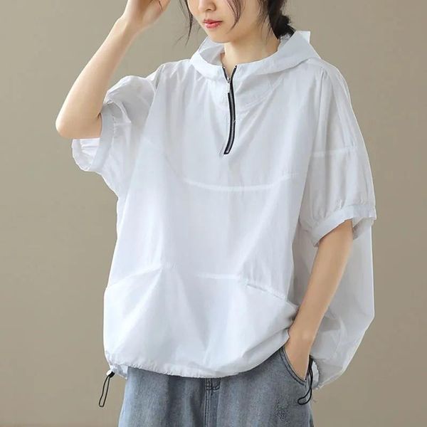 women's t-shirt pure cotton loose plus hoodie size 2021 summer style literary zipper casual hooded sun protection shirt, White
women's t-shirt pure cotton loose plus hoodie size 2021 summer style literary zipper casual hooded sun protection shirt, White