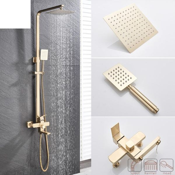 brushed gold shower faucet in wall 8" stainless steel rainfall bath set swivel spout black bathroom column sets
brushed gold shower faucet in wall 8" stainless steel rainfall bath set swivel spout black bathroom column sets