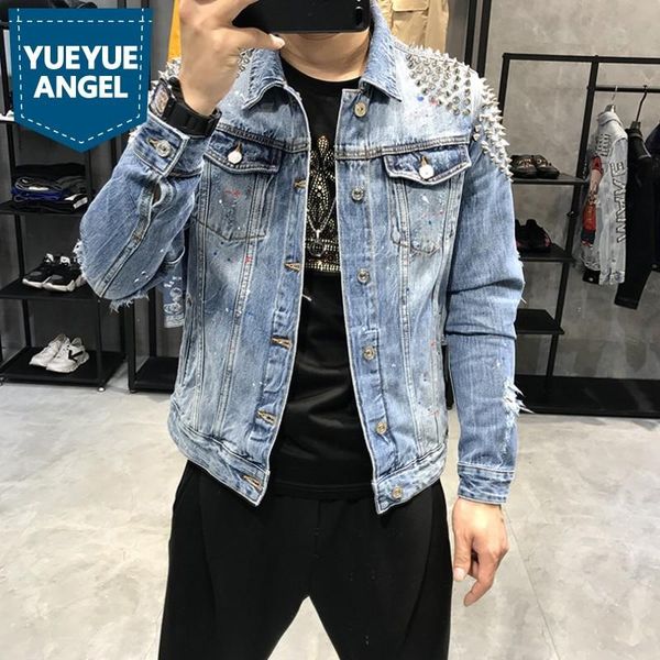 rivet lapel hole ripped male denim jackets fashion punk style single breasted slim mens outwear coats plus size men's, Black;brown
rivet lapel hole ripped male denim jackets fashion punk style single breasted slim mens outwear coats plus size men's, Black;brown