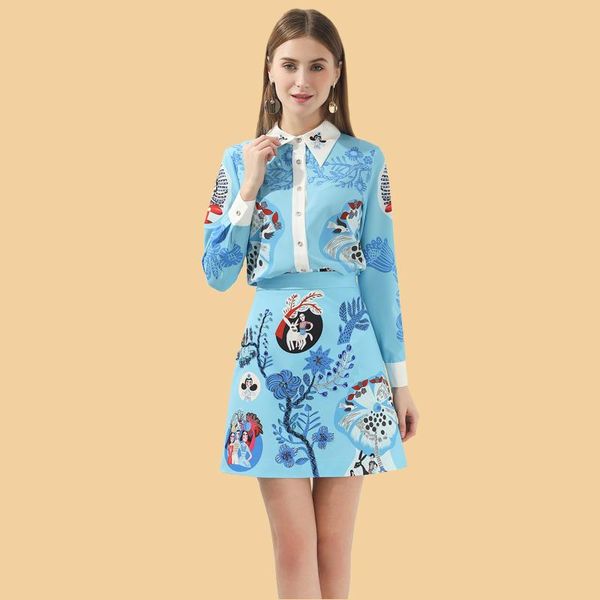 two piece dress designer women spring summer long sleeve print lapel blouse + mini skirt beaded diamonds costume 2 set, White
two piece dress designer women spring summer long sleeve print lapel blouse + mini skirt beaded diamonds costume 2 set, White
