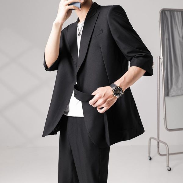 men's suits & blazers male dress coat pant wedding 2pcs sets summer men ribbon korean streetwear fashion casual slim fit pants, White;black
men's suits & blazers male dress coat pant wedding 2pcs sets summer men ribbon korean streetwear fashion casual slim fit pants, White;black