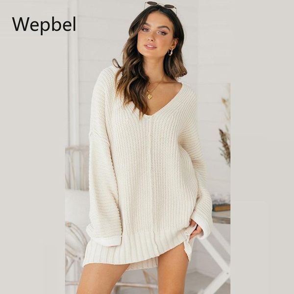 women's sweaters wepbel women sweater dress plus size loose v-neck midi long sleeve solid color female jumpers, White;black
women's sweaters wepbel women sweater dress plus size loose v-neck midi long sleeve solid color female jumpers, White;black