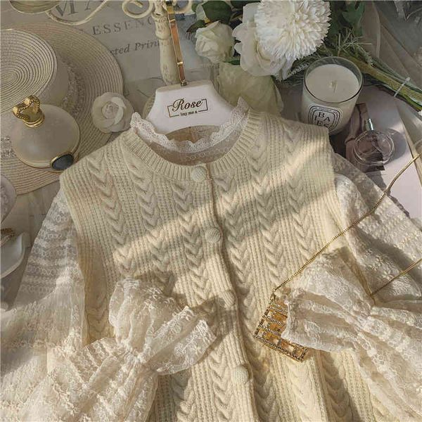 women's sweaters lamtrip embroidery lace basic shirt + knitted tank cardigan vest korean chic lady kawaii set 2021 early spring 9d, White;black
women's sweaters lamtrip embroidery lace basic shirt + knitted tank cardigan vest korean chic lady kawaii set 2021 early spring 9d, White;black