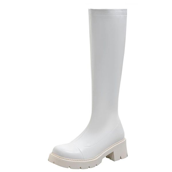 boots round toe platform knee high side zipper elastic microfiber 2021 autumn winter heels casual concise fashion shoes, Black 
boots round toe platform knee high side zipper elastic microfiber 2021 autumn winter heels casual concise fashion shoes, Black