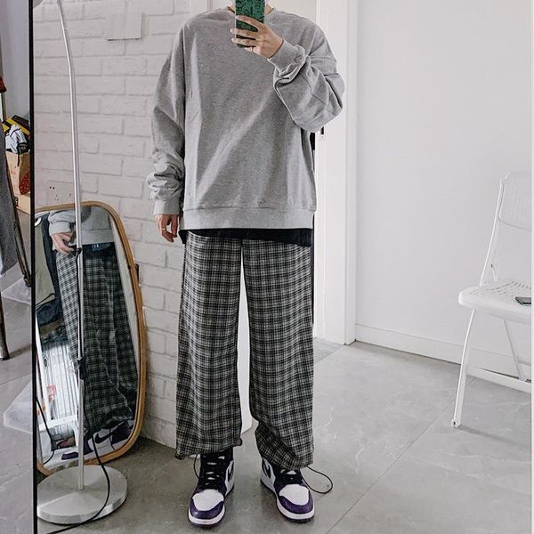 men's street trend plaid trousers loose mid-waist harem pants wide-leg straight cotton pantalones hip hop men sweat, Black
men's street trend plaid trousers loose mid-waist harem pants wide-leg straight cotton pantalones hip hop men sweat, Black