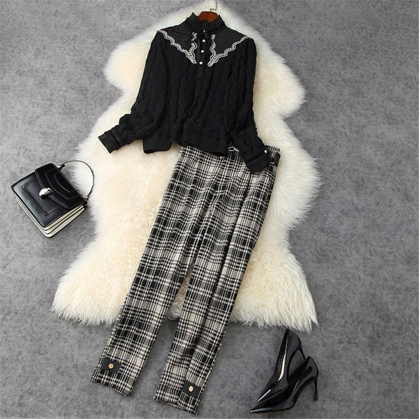 women's two piece pants autumn office lady outfits runway designers embroidered shirt and plaid pants 2 piece vintage twinset match jq8, White
women's two piece pants autumn office lady outfits runway designers embroidered shirt and plaid pants 2 piece vintage twinset match jq8, White