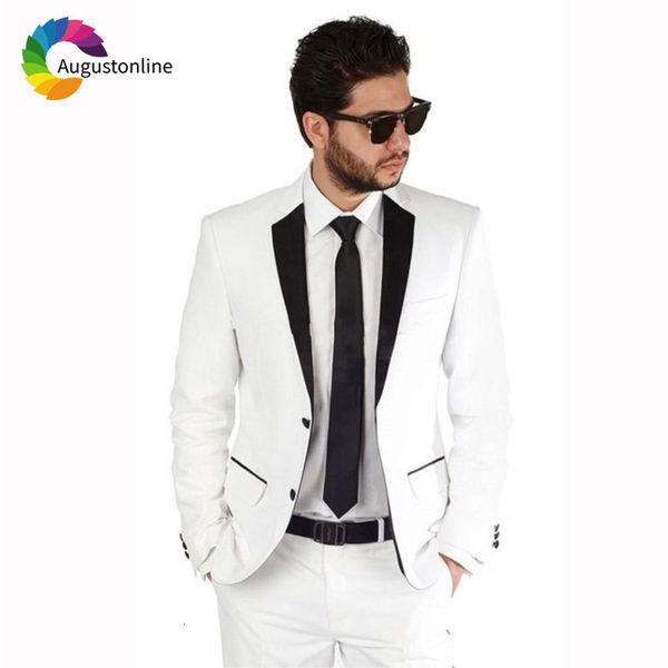 men's suits & blazers custom made white men wedding groom tuxedos slim fit bridegroom 2 pieces (jacket+pants) man blazer 09j0, White;black 
men's suits & blazers custom made white men wedding groom tuxedos slim fit bridegroom 2 pieces (jacket+pants) man blazer 09j0, White;black