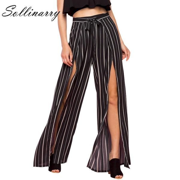 women's pants & capris sollinarry wide leg fashion stripe women high split feminino waist bow casual long trousers plus size, Black;white
women's pants & capris sollinarry wide leg fashion stripe women high split feminino waist bow casual long trousers plus size, Black;white