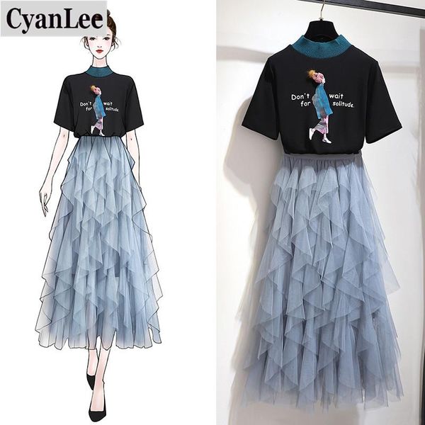 half turtleneck appliques cartoon character letter print t-shirt + long ball gown tulle skirt 2 piece sets 2021 summer est two dress, White
half turtleneck appliques cartoon character letter print t-shirt + long ball gown tulle skirt 2 piece sets 2021 summer est two dress, White