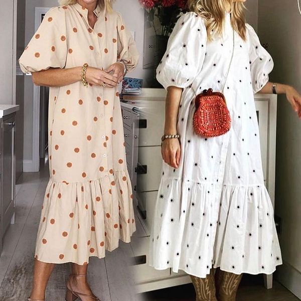 

summer dress women sundress causal new arrivals white polka dot maxi long beach evening party 210422, Black;gray