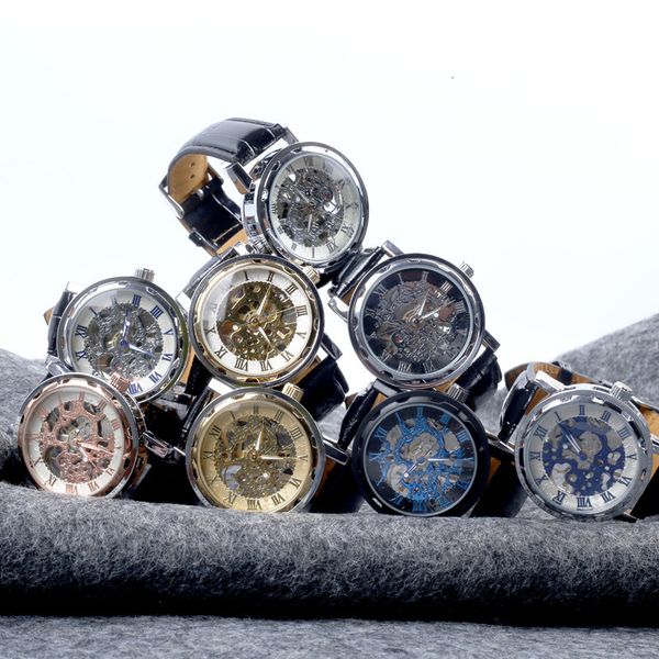 production of mechanical watch hollow popular business fashion, Slivery;brown