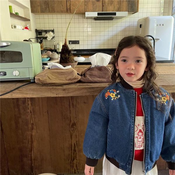 jackets girls floral embroidery thick denim coats 2-7 years fashion casual all-match warm zipper, Blue;gray
jackets girls floral embroidery thick denim coats 2-7 years fashion casual all-match warm zipper, Blue;gray