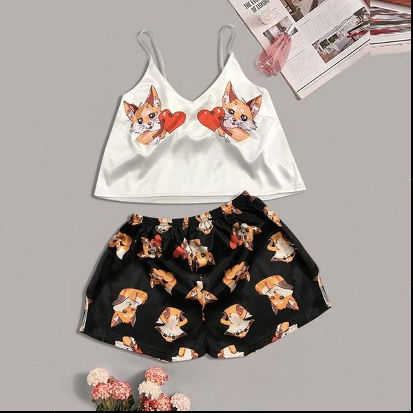 pajama set love print cute womens sleepwears cartoon silk v neck pijama satin night suits wear spaghetti strap, Black;red
pajama set love print cute womens sleepwears cartoon silk v neck pijama satin night suits wear spaghetti strap, Black;red