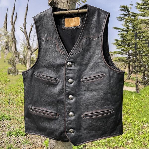 men's vests 2021 retro black motorcycle style genuine leather vest men plus size 6xl single breasted real natural cowhide spring short, Black;white
men's vests 2021 retro black motorcycle style genuine leather vest men plus size 6xl single breasted real natural cowhide spring short, Black;white