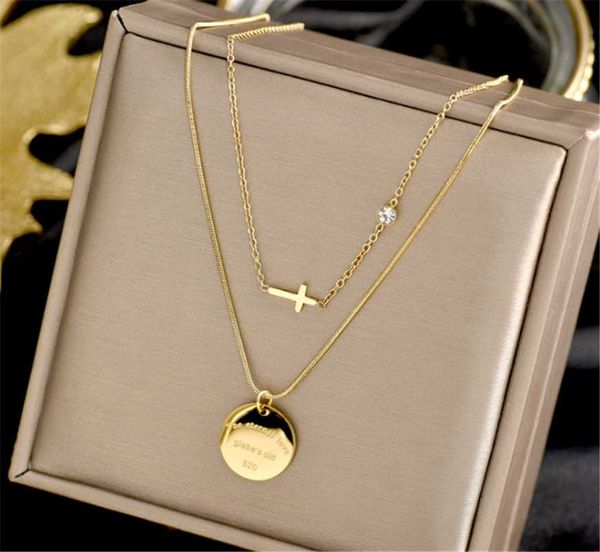 pendant necklaces 316l stainless steel round brand double layered gold necklace female colorless inlaid crystal cross, Silver
pendant necklaces 316l stainless steel round brand double layered gold necklace female colorless inlaid crystal cross, Silver