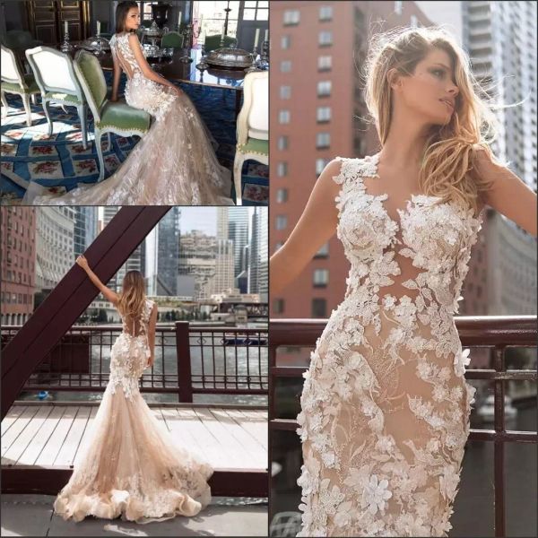 gorgeous mermaid wedding dresses bridal gown with 3d floral applique crystal sweep train tulle illusion bodice jewel neck custom made vestid, White
gorgeous mermaid wedding dresses bridal gown with 3d floral applique crystal sweep train tulle illusion bodice jewel neck custom made vestid, White