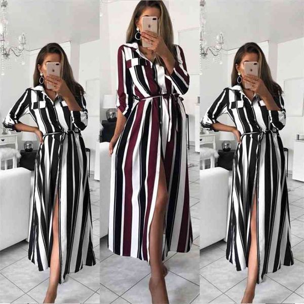 office lady turn-down collar button lace up long shirt dress women autumn spring sleeve stripe maxi dresses 210607, Black;gray
office lady turn-down collar button lace up long shirt dress women autumn spring sleeve stripe maxi dresses 210607, Black;gray