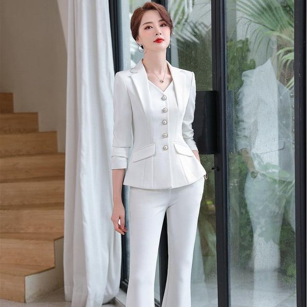 women's two piece pants women business suits fall winter ol styles ladies office formal uniform designs pantsuits long sleeve female bl, White 
women's two piece pants women business suits fall winter ol styles ladies office formal uniform designs pantsuits long sleeve female bl, White