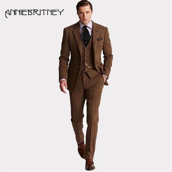 men's suits & blazers brand winter brown tweed vintage mens for wedding 3 pieces classic suit blazer jacket tailored slim fit groom tux, White;black
men's suits & blazers brand winter brown tweed vintage mens for wedding 3 pieces classic suit blazer jacket tailored slim fit groom tux, White;black