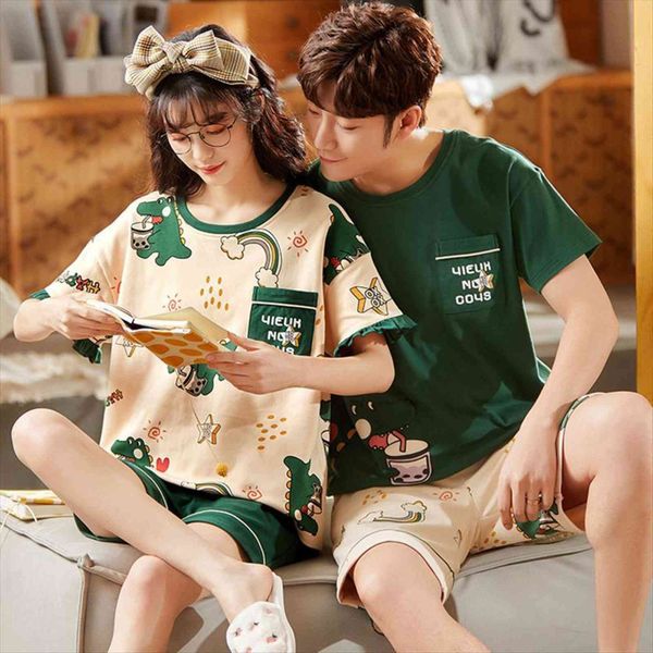 summer couple pajamas sets cute women sleepwear green little dinosaur cartoon leisure cotton plus size short sleeve men homewear, Black;red
summer couple pajamas sets cute women sleepwear green little dinosaur cartoon leisure cotton plus size short sleeve men homewear, Black;red