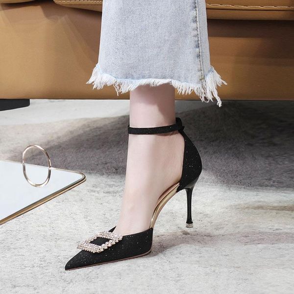 sandals rhinestone square buckle stiletto female 2021 summer hollow one-word banquet dress wild pointed single shoes, Black
sandals rhinestone square buckle stiletto female 2021 summer hollow one-word banquet dress wild pointed single shoes, Black