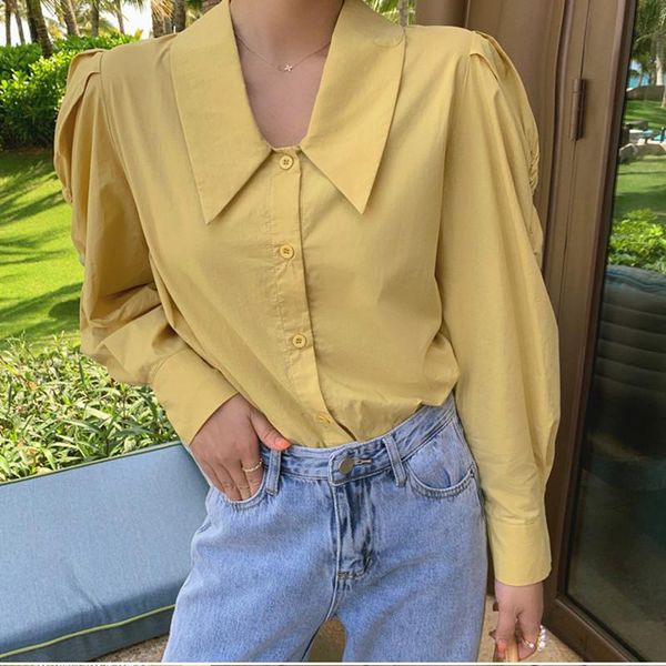 women's blouses & shirts hzirip 2021 autumn summer office lady work wear solid shirt women fashion vintage puff long sleeve lapel loos, White 
women's blouses & shirts hzirip 2021 autumn summer office lady work wear solid shirt women fashion vintage puff long sleeve lapel loos, White