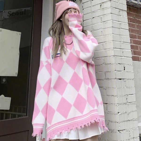 women's sweaters women o neck sweater argyle jumper broken neckline hem loose long sleeve female knitted streetwear chic autumn, White;black
women's sweaters women o neck sweater argyle jumper broken neckline hem loose long sleeve female knitted streetwear chic autumn, White;black