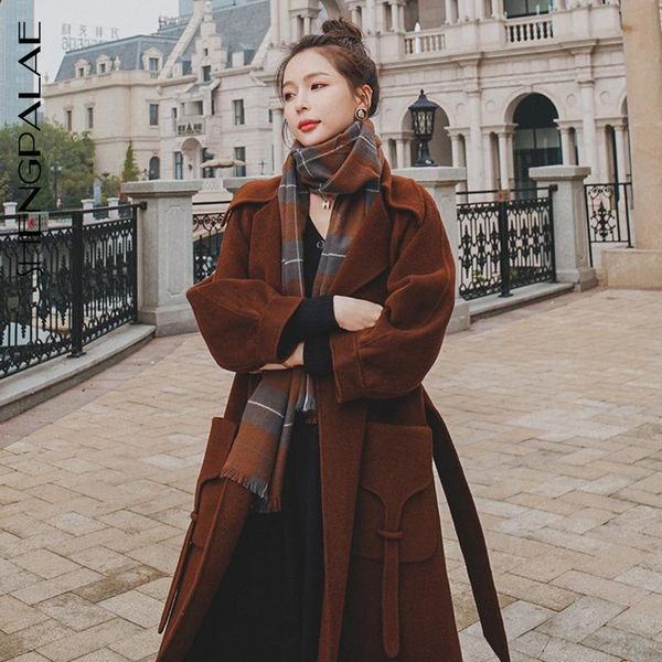 women's wool & blends shengpalae 2021 winter woolen coat long turn-down collar belt waist korean loose solid color sleeve overcoat zc23, Black
women's wool & blends shengpalae 2021 winter woolen coat long turn-down collar belt waist korean loose solid color sleeve overcoat zc23, Black