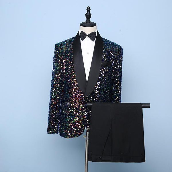 men's color matching suit embroidered sequins host stage command two pieces suits & blazers, White;black
men's color matching suit embroidered sequins host stage command two pieces suits & blazers, White;black