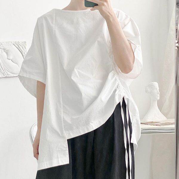 men's casual shirts summer short sleeve black white 100% cotton shirt asymmetric loose c44, White;black
men's casual shirts summer short sleeve black white 100% cotton shirt asymmetric loose c44, White;black