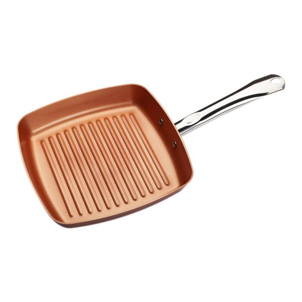 pans non-stick square steak frying pan copper color aluminum striped single bottom
pans non-stick square steak frying pan copper color aluminum striped single bottom