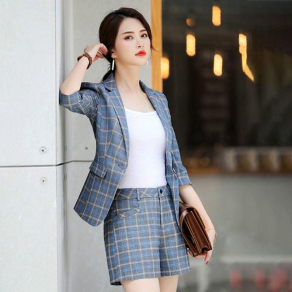 two piece dress women's suit summer casual fashion plaid single buckle west slim shorts wild two-piece, White
two piece dress women's suit summer casual fashion plaid single buckle west slim shorts wild two-piece, White