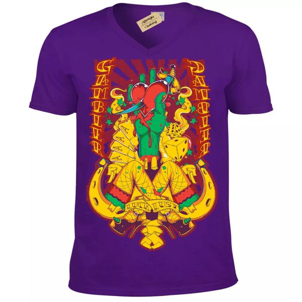 Double jeopardy T-Shirt gambler casino tattoo Mens V-Neck, White;black