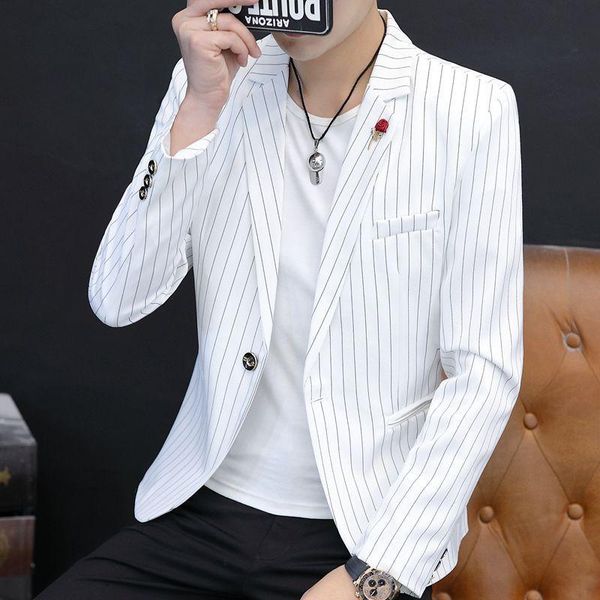 men's autumn vertical striped suit youth slim fashion casual blazer suits & blazers, White;black
men's autumn vertical striped suit youth slim fashion casual blazer suits & blazers, White;black