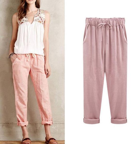 women's pants & capris loose cotton linen cropped women plus size summer trousers casual high elastic waist with pockets, Black;white
women's pants & capris loose cotton linen cropped women plus size summer trousers casual high elastic waist with pockets, Black;white