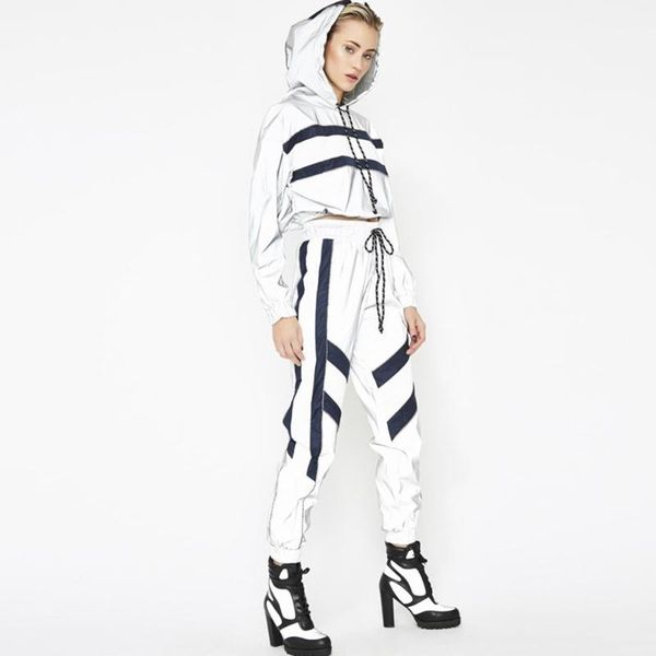 women's two piece pants white reflective sweatsuit woman sets drawstring stripe cropped hoodie sweatpants streetwear autumn casual trac
women's two piece pants white reflective sweatsuit woman sets drawstring stripe cropped hoodie sweatpants streetwear autumn casual trac