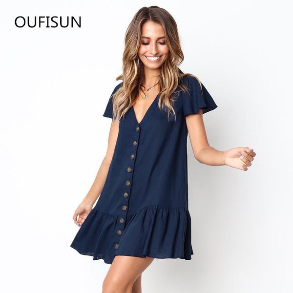 solid causal mini dress v neck short sleeve ruffle buttons women 2021 summer beach cotton white female vestidos party dresses, White;black
solid causal mini dress v neck short sleeve ruffle buttons women 2021 summer beach cotton white female vestidos party dresses, White;black