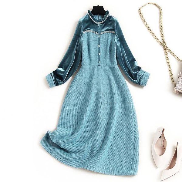 runway designers autumn winter long sleeve beading ruffled collar velvet patchwork tweed woolen dress women clothes casual dres, Black;gray
runway designers autumn winter long sleeve beading ruffled collar velvet patchwork tweed woolen dress women clothes casual dres, Black;gray