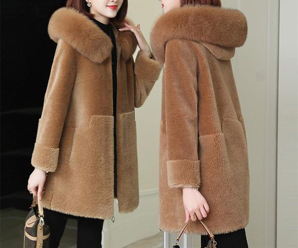 women's fur & faux autumn and winter ladies sheep shearing coat mid-length hooded imitation particles plush lamb wool loose jacket, Black
women's fur & faux autumn and winter ladies sheep shearing coat mid-length hooded imitation particles plush lamb wool loose jacket, Black