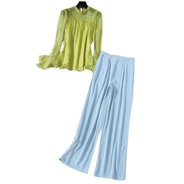 women's two piece pants european and american catwalk high-quality flared sleeve + high waist wide leg pants suit d3cy, White
women's two piece pants european and american catwalk high-quality flared sleeve + high waist wide leg pants suit d3cy, White