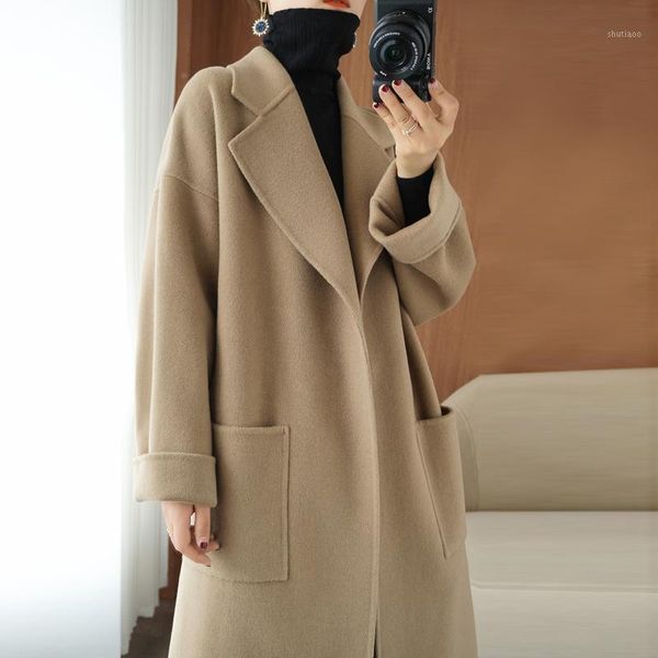 women's wool & blends 2021 women autumn winter vintage jacket lady slim pocket notched long sleeve mid-long outwear female casual solid, Black
women's wool & blends 2021 women autumn winter vintage jacket lady slim pocket notched long sleeve mid-long outwear female casual solid, Black