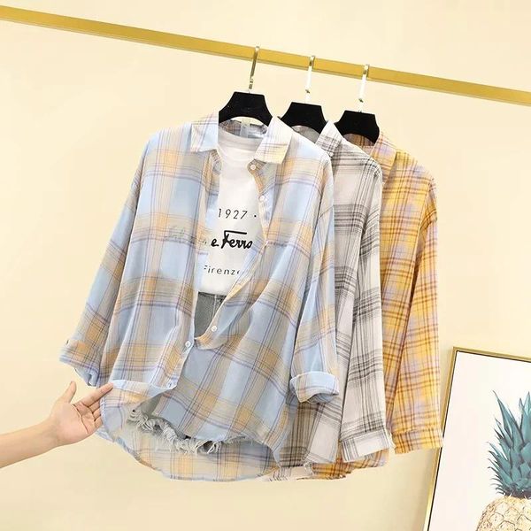 women's blouses & shirts thin plaid shirt female 2021 western loose sunscreen, White
women's blouses & shirts thin plaid shirt female 2021 western loose sunscreen, White