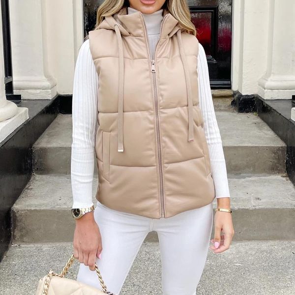 women's vests a fashion casual simple hooded women elegant straight slim coats solid pu leather cotton ladies, Black;white
women's vests a fashion casual simple hooded women elegant straight slim coats solid pu leather cotton ladies, Black;white