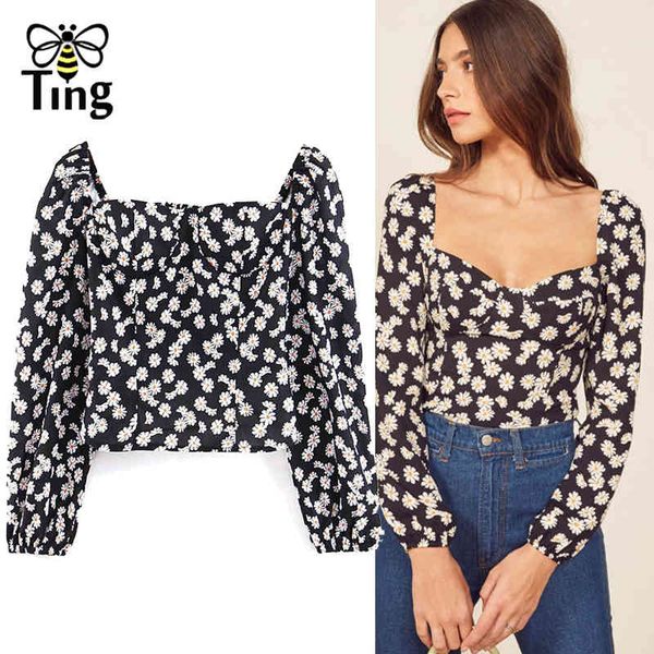 designer daisy flower print fashion chic spring lady sweetheart neckline long sleeve skinny short blouse 210513, White
designer daisy flower print fashion chic spring lady sweetheart neckline long sleeve skinny short blouse 210513, White