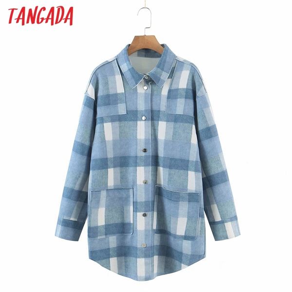 women blue plaid coats jacket loose long sleeves pocket ladies elegant coat qd07 210416, Black;brown
women blue plaid coats jacket loose long sleeves pocket ladies elegant coat qd07 210416, Black;brown