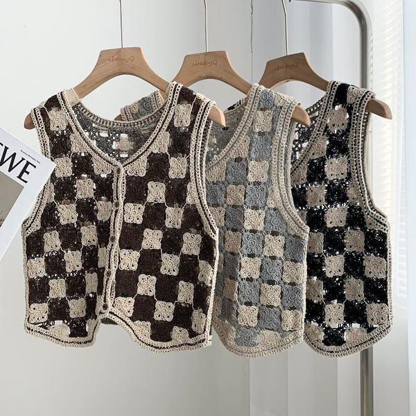 women's vests knitted gilet femme crochet sweater vest women long sleeve cardigans plaid crop woman korean fashion outwear, Black;white
women's vests knitted gilet femme crochet sweater vest women long sleeve cardigans plaid crop woman korean fashion outwear, Black;white